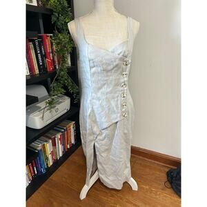 Anthropologies Sleeveless Square Neck Midi Dress Linen Wrap Size MP NWOT